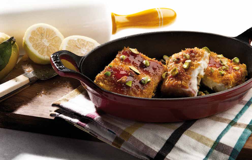 Cornflake-Crusted Feta with Sour Cherry & Pistachios